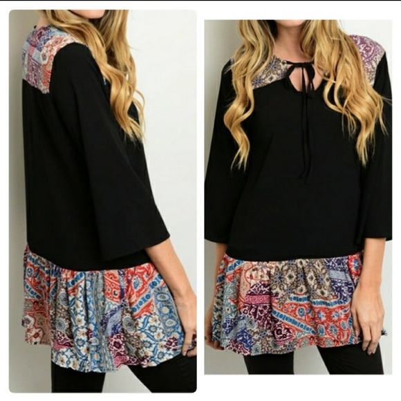 💗 Print Flare Hem Top - Picture 1 of 7